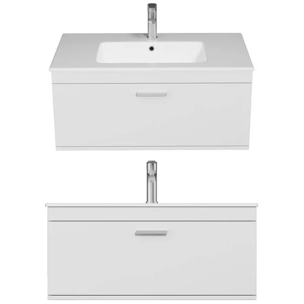 SANIVERRE Meuble 1 Vasque Encastrée 90 Cm 1 Tiroir Blanc Salle De Bain - Rubite