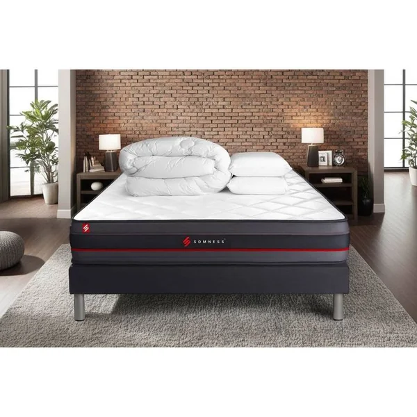 SOMNESS Ensemble 180x200 Matelas Regen à Mémoire De Forme + Sommier Kit Noir + Couette 260x240cm + 2 Oreill