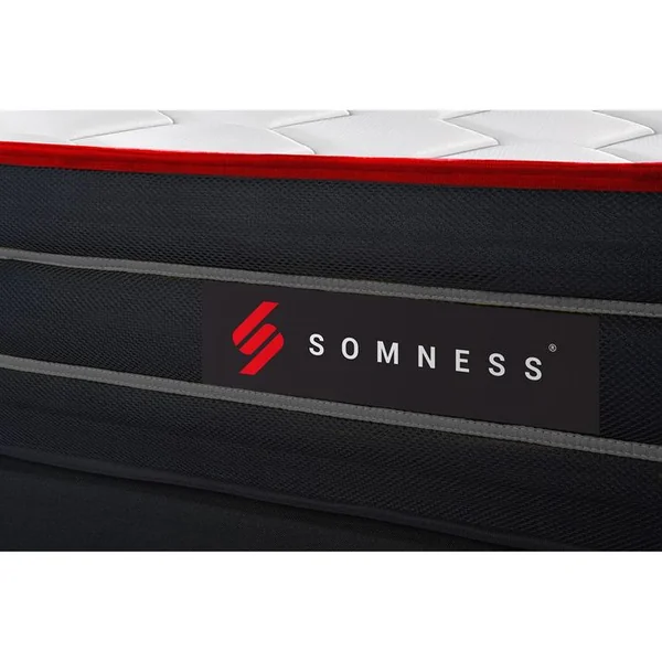 SOMNESS Ensemble Matelas Boost 160x200 + Sommier Noir + Couette + 2 Oreillers - Ressorts Ensachés Et Mémoire