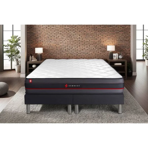 SOMNESS Ensemble Matelas Mémoire De Forme 180x200 Regen Ep:24cm - Sommier Noir