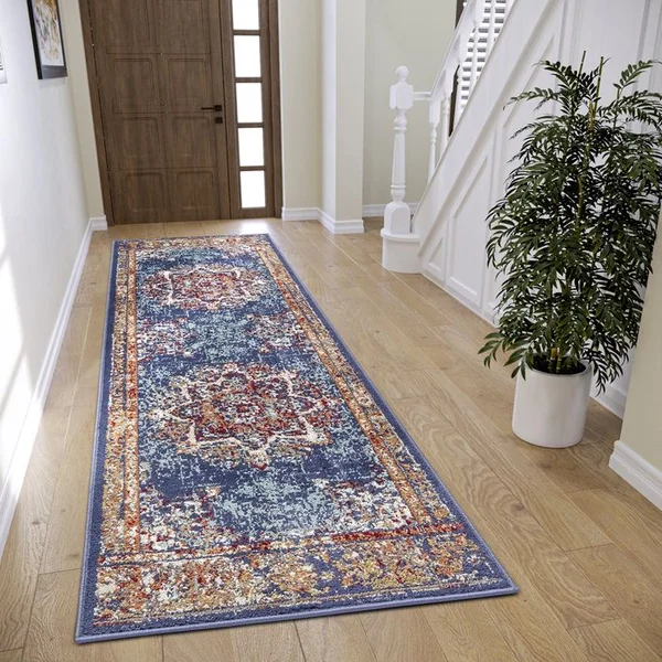 STUDIO DECO Tapis 80x120cm Style Vintage Madere Bleu