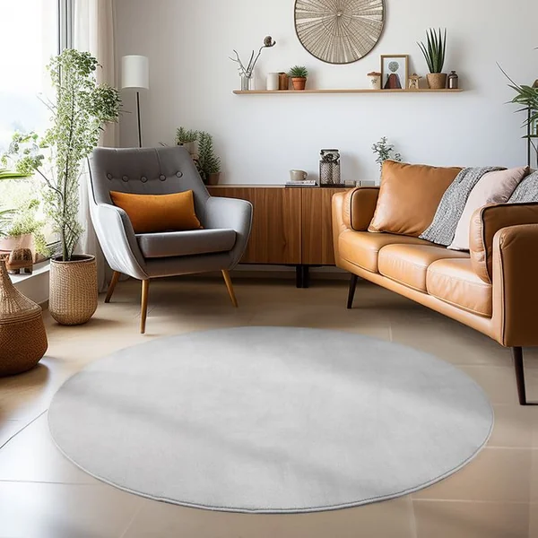 STUDIO DECO Tapis Lavable Rond En Microfibre Douce - Gris Argent 160x160cm