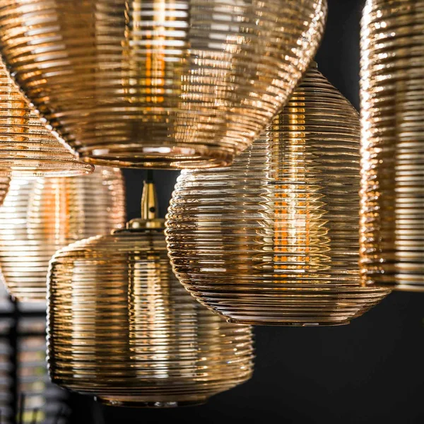 Suspension en verre strié 7 lampes ambrées NOVA