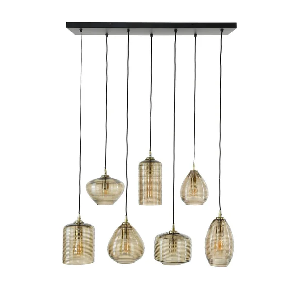 Suspension en verre strié 7 lampes ambrées NOVA