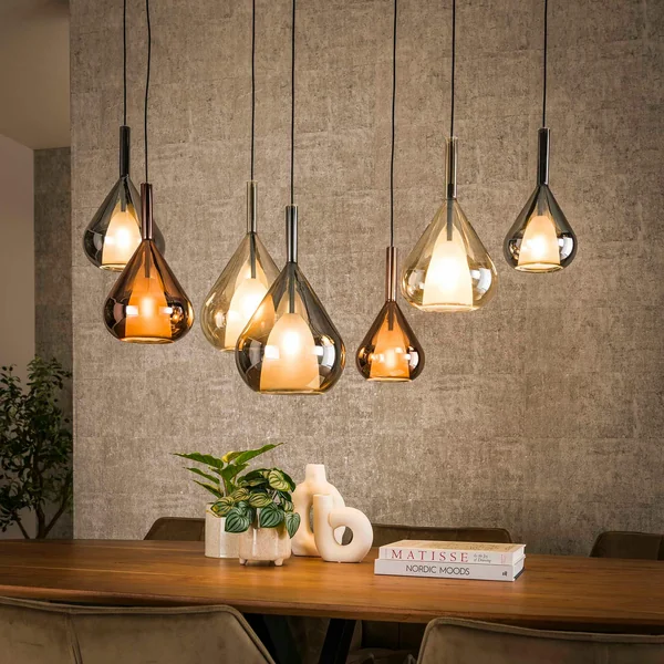 Suspension en verres assortis forme goutte 7 abat-jour NIAGARA