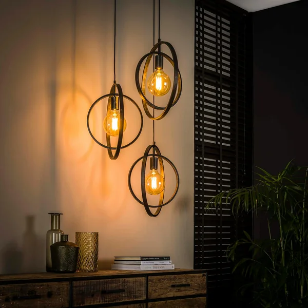 Suspension industrielle étagée 3 lampes anneaux croisés TRIBECA