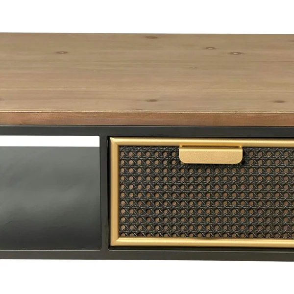 Table basse avec rangement et 1 tiroir en cannage métallique ATELIER