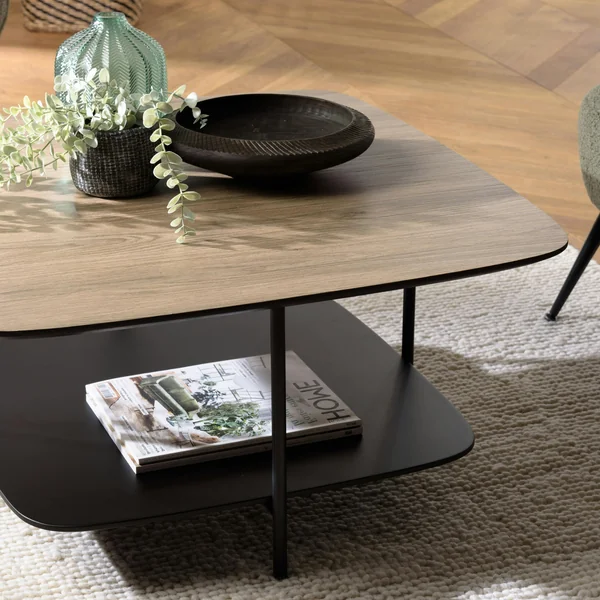 Table basse carrée 2 plateaux angles arrondis LANDAISE