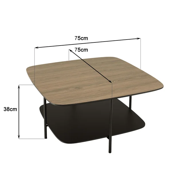 Table basse carrée 2 plateaux angles arrondis LANDAISE