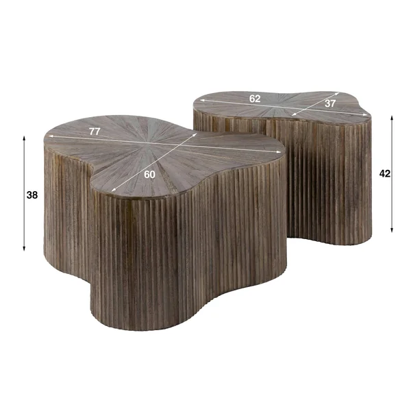 Table basse design en bois de teck avec plateau en marqueterie (lot de 2) YOGY