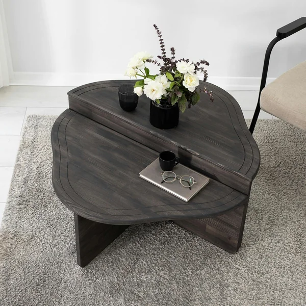 Table basse en bois gris foncé - organique, 2 hauteurs LINARES