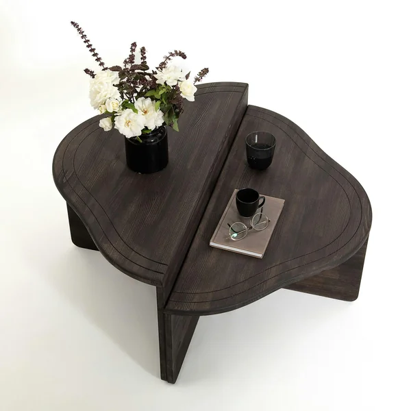 Table basse en bois gris foncé - organique, 2 hauteurs LINARES