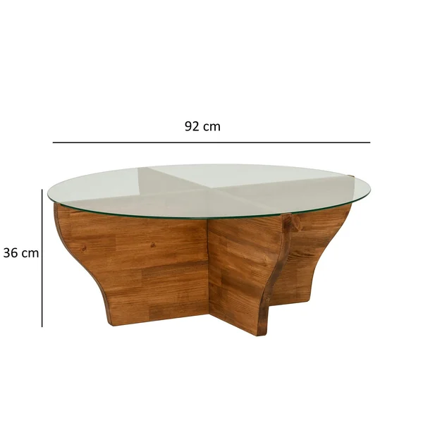 Table basse en verre et bois marron - pied en X, ANZIO