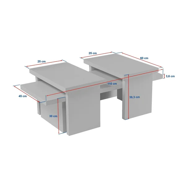 Table basse gigogne design – effet bois blanc (3 pièces) MARFA