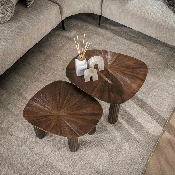 Table basse gigogne en bois de teck forme organique carrée (lot de 2) YOGY