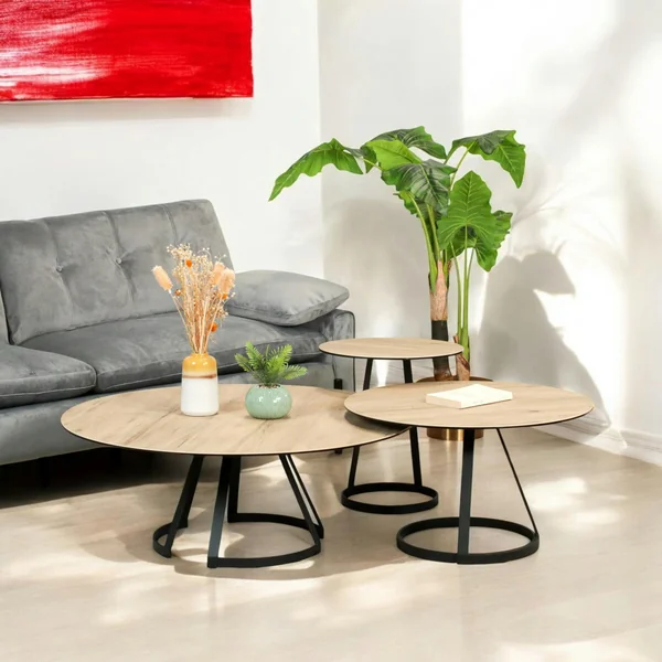 Table basse gigogne en céramique effet bois clair (lot de 3 pièces) LOMBARDIE