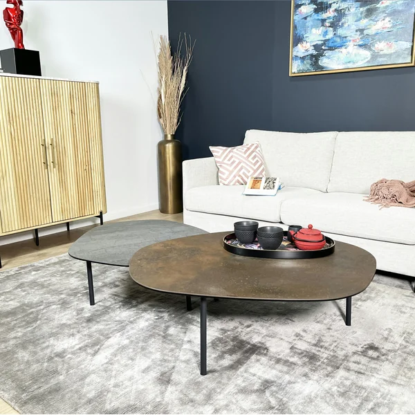 Table basse gigogne en céramique finition ardoise et rouille (lot de 2) LOMBARDIE