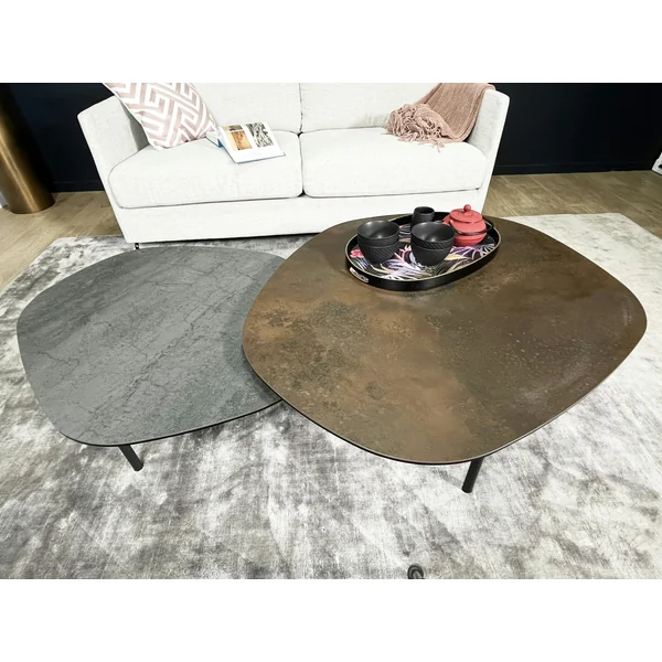 Table basse gigogne en céramique finition ardoise et rouille (lot de 2) LOMBARDIE
