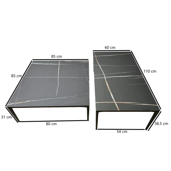 Table basse gigogne en céramique noire marbrée (lot de 2) LOMBARDIE