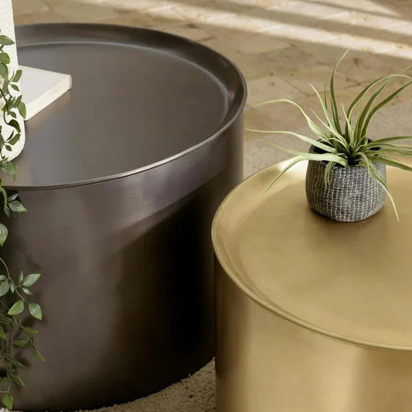 Table basse gigogne ronde en métal gris / doré (lot de 2) ZALA