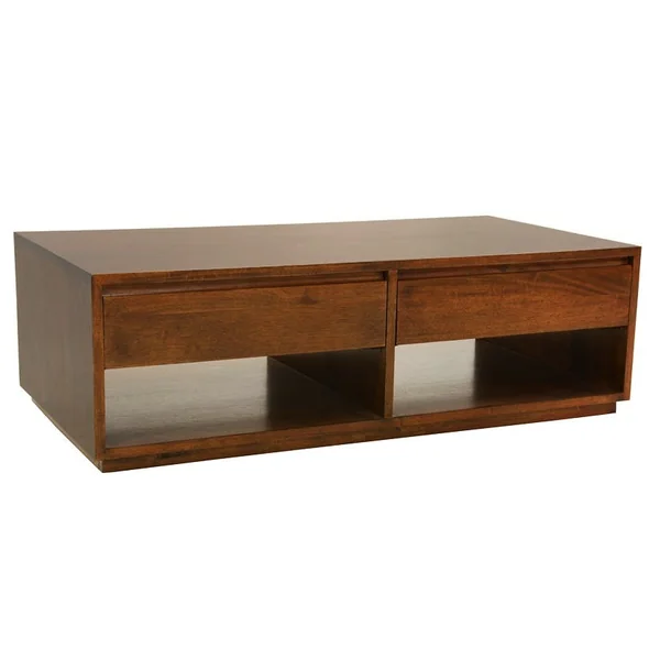 Table basse Hévéa 2 tiroirs traversants, 2 niches basses sous tiroirs 120x60x40cm BALTIC