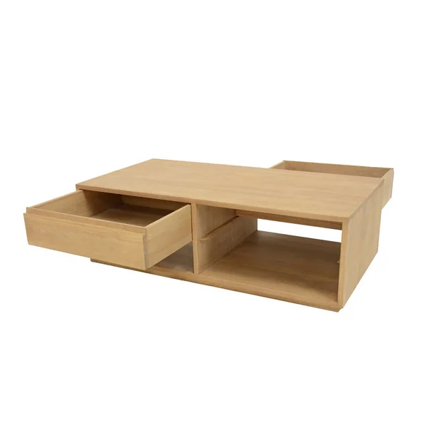 Table basse Hévéa 2 tiroirs traversants, 2 niches basses sous tiroirs 120x60x40cm BALTIC