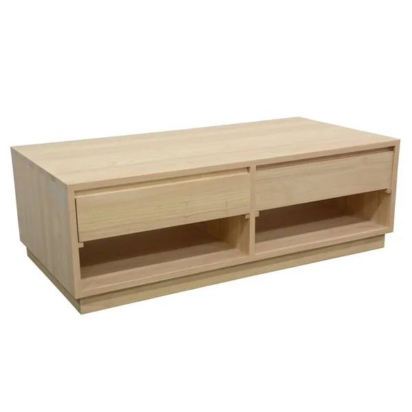 Table basse Hévéa 2 tiroirs traversants, 2 niches basses sous tiroirs 120x60x40cm BALTIC