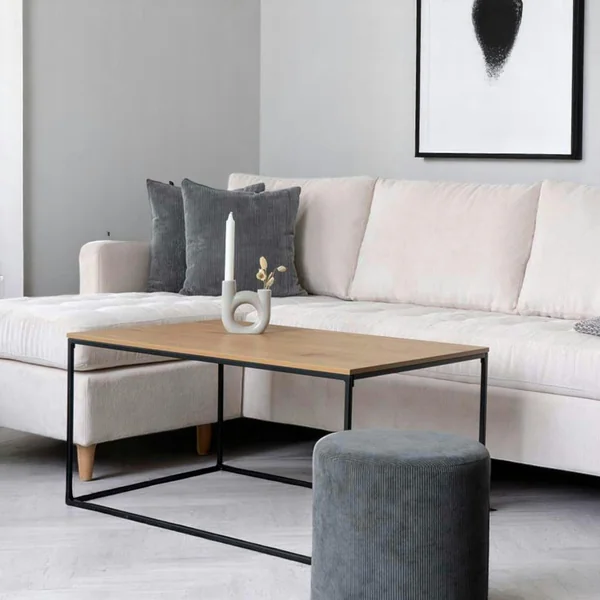 Table basse minimaliste rectangulaire - plateau effet chêne clair TALLINN
