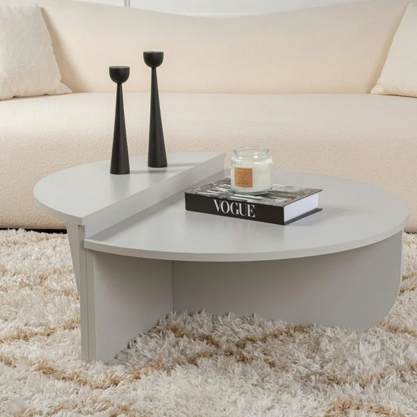 Table basse moderne grise effet laqué - 2 hauteurs MARFA