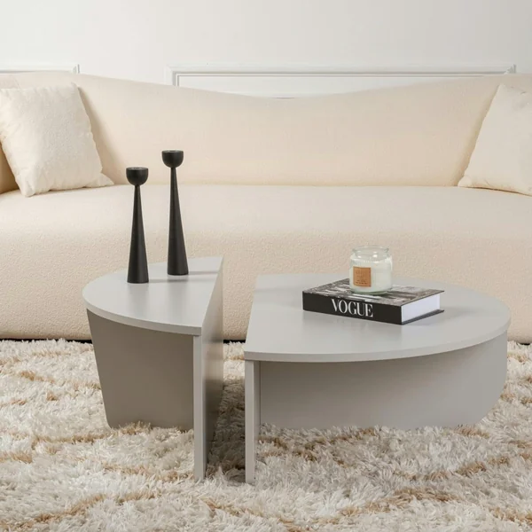 Table basse moderne grise effet laqué - 2 hauteurs MARFA