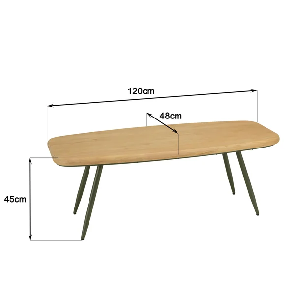 Table basse organique pin et métal vert 120 cm BAGAN
