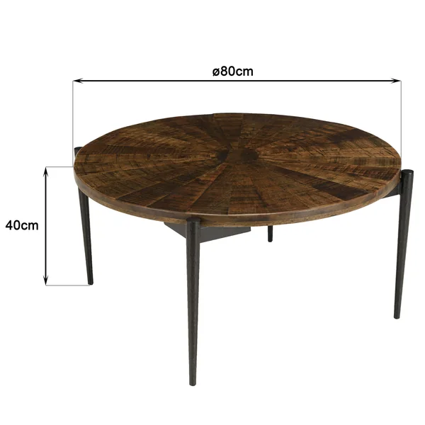 Table basse ronde bois recyclé motif éventail 80 cm KORKAI