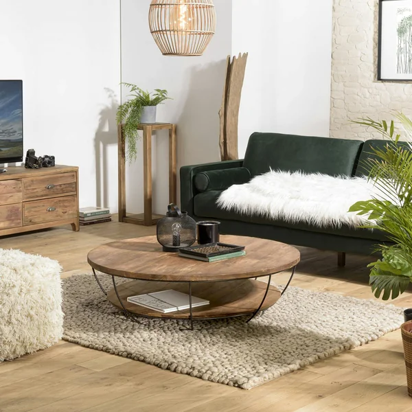 Table basse ronde double plateau métal noir D 120 cm SWING