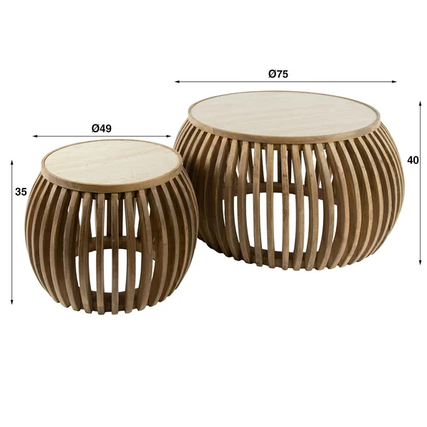 Table basse ronde en bois de manguier et céramique (lot de 2) ASCOLI