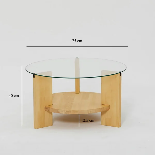 Table basse ronde en verre et bois clair - 2 plateaux ANZIO