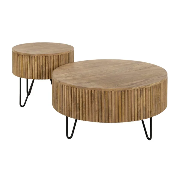 Table basse ronde striée en bois de manguier (lot de 2) CREEK