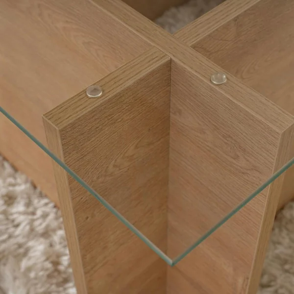 Table basse verre déstructurée – effet chêne cl., H. 40 cm SALTA
