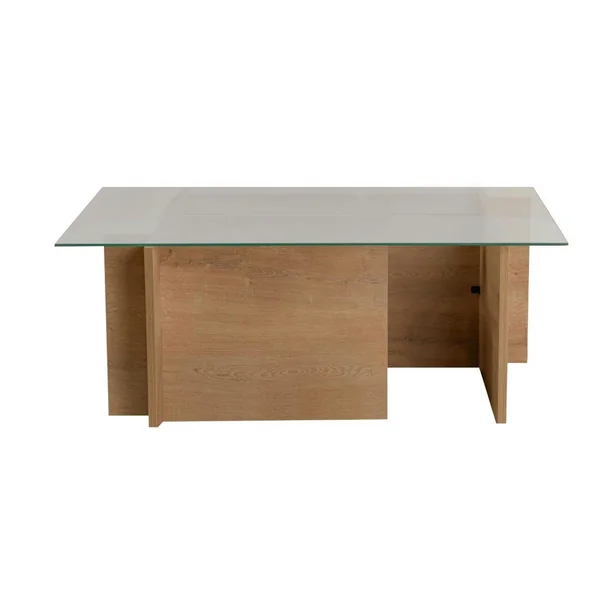 Table basse verre déstructurée – effet chêne cl., H. 40 cm SALTA
