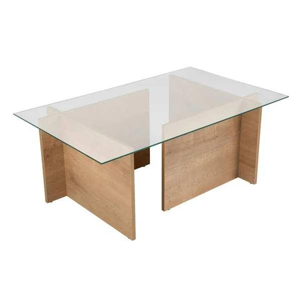 Table basse verre déstructurée – effet chêne cl., H. 40 cm SALTA
