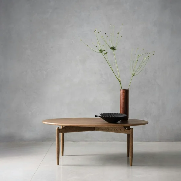 Table basse vintage en bois de chêne, forme ovale BRADFORD