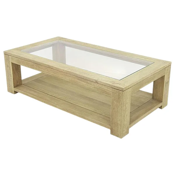 Table basse vitrée hévéa 130X70cm HELENA