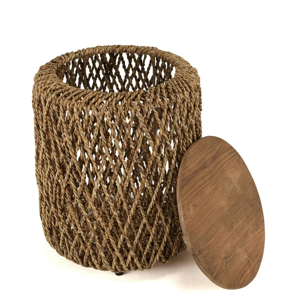 Table d'appoint ronde 38 cm fibre de coco et bois recyclé SWING