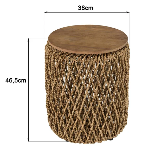 Table d'appoint ronde 38 cm fibre de coco et bois recyclé SWING