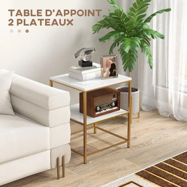 Table D’appoint étagère Odda Blanc Et Or