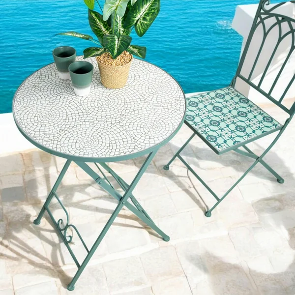 Table de balcon pliante vert d'eau D 60 cm GRENADE