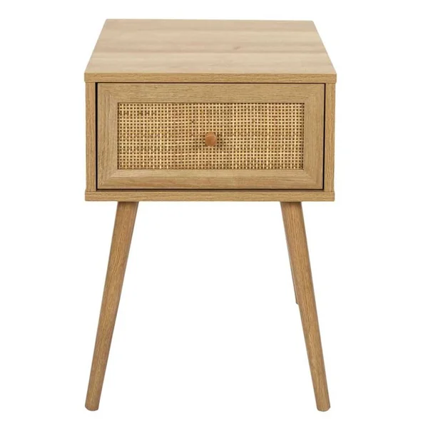 Table De Chevet Bali Avec 1 Tiroir En Rotin Et Panneaux De Particules - Beige