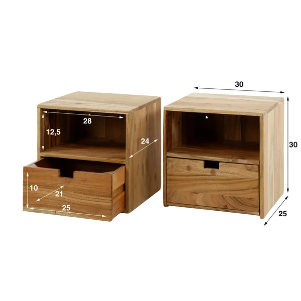 Table de chevet cube en bois d'acacia (lot de 2) MELBOURNE