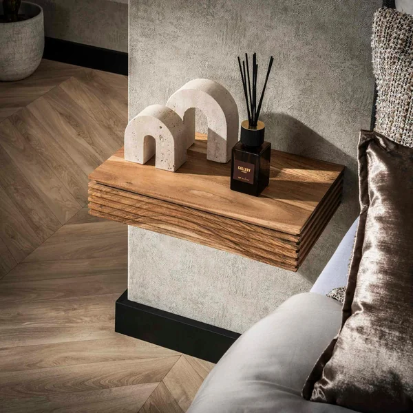 Table de chevet murale en bois d'acacia avec stries 40 cm (lot de 2) MELBOURNE