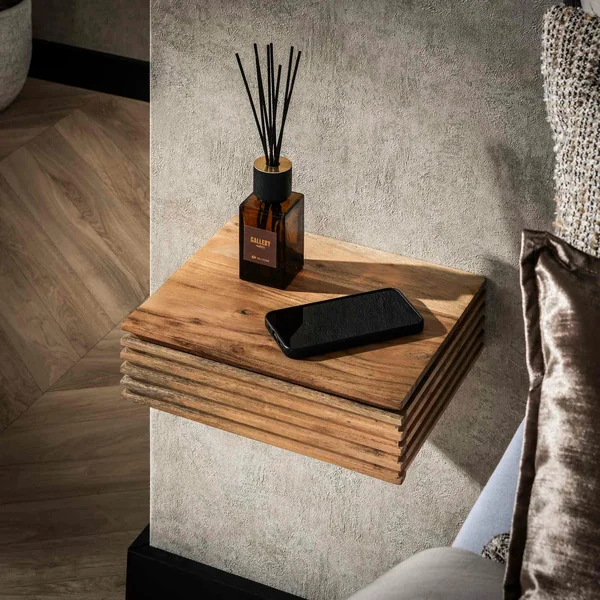 Table de chevet murale en bois d'acacia avec stries (lot de 2) MELBOURNE