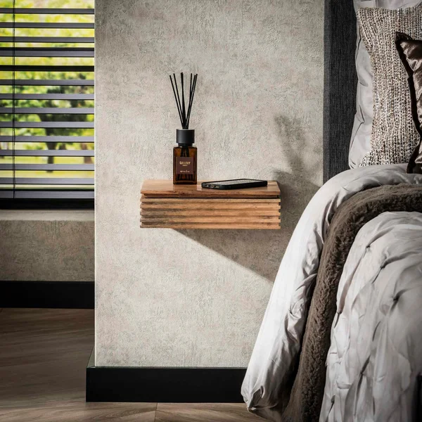 Table de chevet murale en bois d'acacia avec stries (lot de 2) MELBOURNE